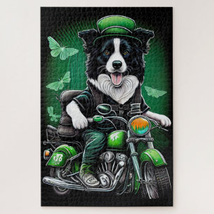 Border Collie Dog Driving Bike St. Patrick's Day Legpuzzel