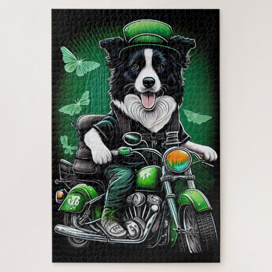 Border Collie Dog Driving Bike St. Patrick's Day Legpuzzel (Verticaal)