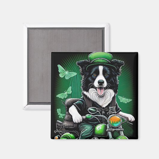Border Collie Dog Driving Bike St. Patrick's Day Magneet (Voorkant / Achterkant)