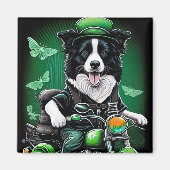 Border Collie Dog Driving Bike St. Patrick's Day Magneet (Voorkant)
