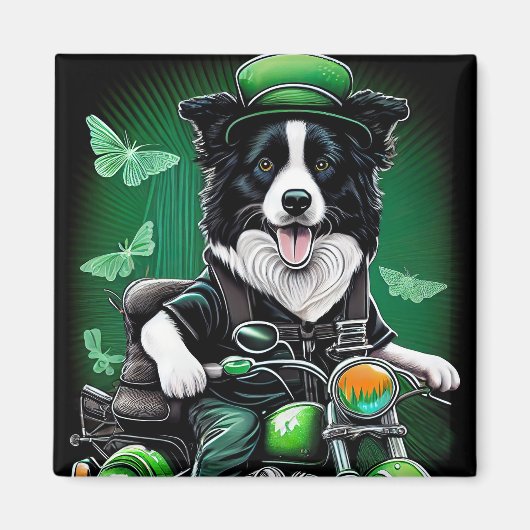 Border Collie Dog Driving Bike St. Patrick's Day Magneet (Voorkant)