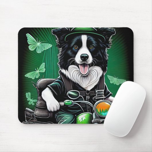 Border Collie Dog Driving Bike St. Patrick's Day Muismat (Met muis)