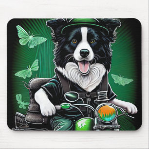 Border Collie Dog Driving Bike St. Patrick's Day Muismat