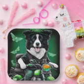 Border Collie Dog Driving Bike St. Patrick's Day Papieren Bordje (Feest)