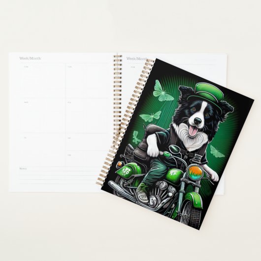 Border Collie Dog Driving Bike St. Patrick's Day Planner (Display)