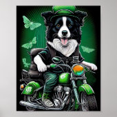 Border Collie Dog Driving Bike St. Patrick's Day Poster (Voorkant)