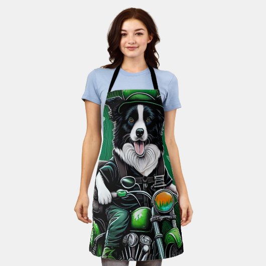 Border Collie Dog Driving Bike St. Patrick's Day Schort (Gedragen)