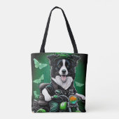Border Collie Dog Driving Bike St. Patrick's Day Tote Bag (Achterkant)