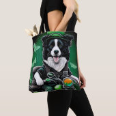 Border Collie Dog Driving Bike St. Patrick's Day Tote Bag (Dichtbij)