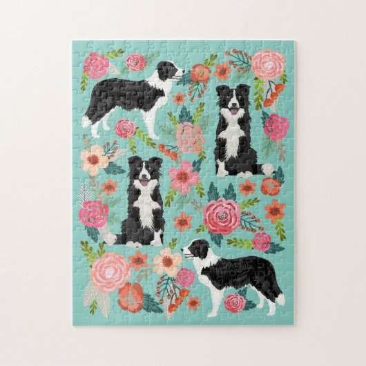 Border Collie Dog Florals Legpuzzel (Verticaal)