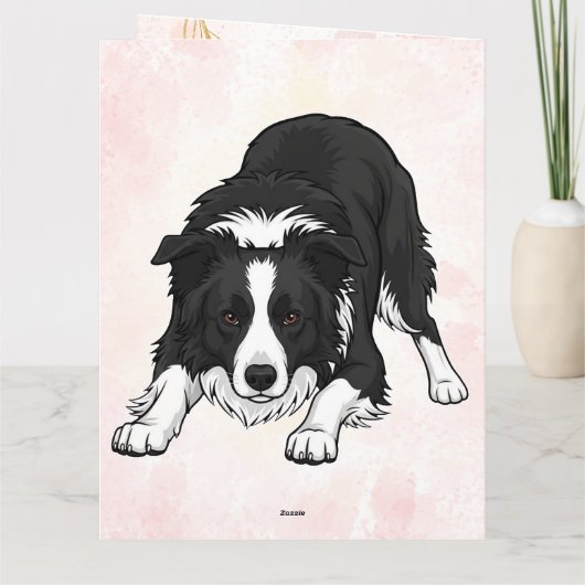 Border Collie Dog Folded Greeting Card Kaart (Achterkant)
