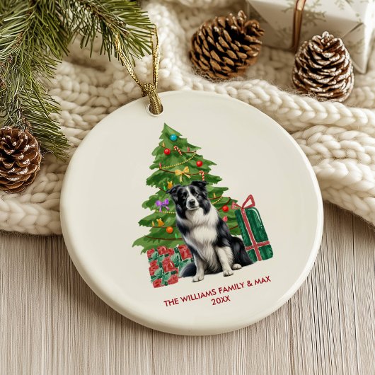 Border Collie Dog Gepersonaliseerde Kerst Keramisch Ornament