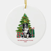 Border Collie Dog Gepersonaliseerde Kerst Keramisch Ornament (Voorkant)