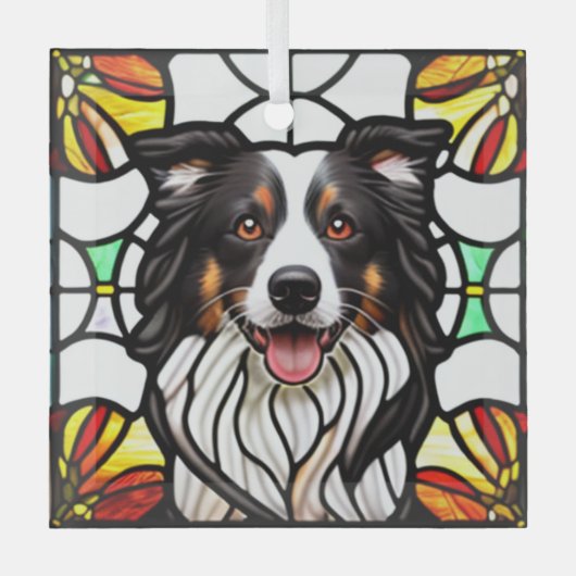 Border Collie Dog "Glas in lood" Glas Ornament (Voorkant)