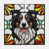 Border Collie Dog "Glas in lood" Glas Ornament (Achterkant)