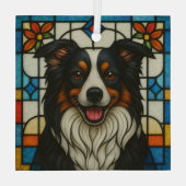 Border Collie Dog "Glas in lood" Glas Ornament (Achterkant)
