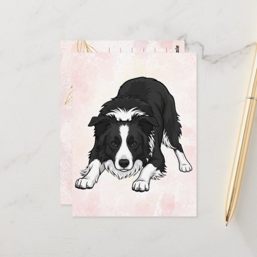 Border Collie Dog Greeting Card Briefkaart (Voorkant / Achterkant in situ)