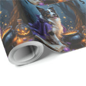 Border Collie Dog grillige Halloween schilderij Cadeaupapier (Rol Hoek)