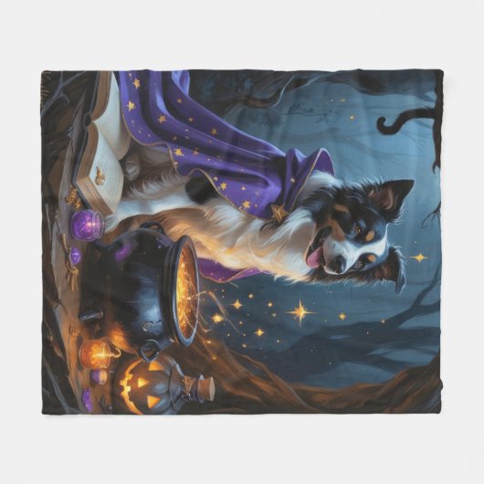 Border Collie Dog grillige Halloween schilderij Fleece Deken (Voorkant (Horizontaal))