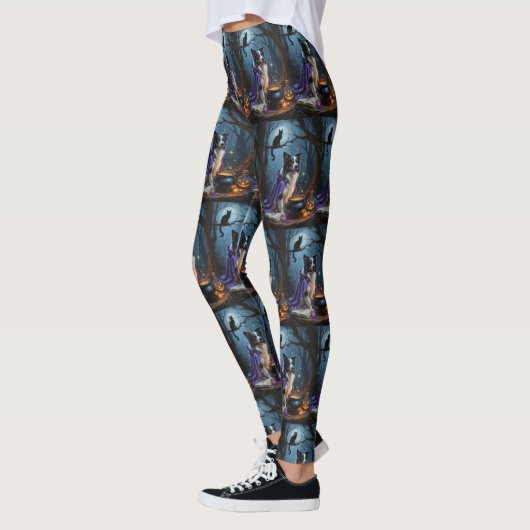 Border Collie Dog grillige Halloween schilderij Leggings (Links)