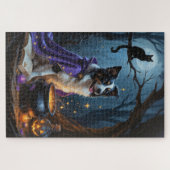 Border Collie Dog grillige Halloween schilderij Legpuzzel (Horizontaal)