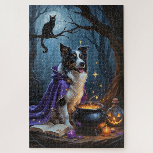Border Collie Dog grillige Halloween schilderij Legpuzzel (Verticaal)