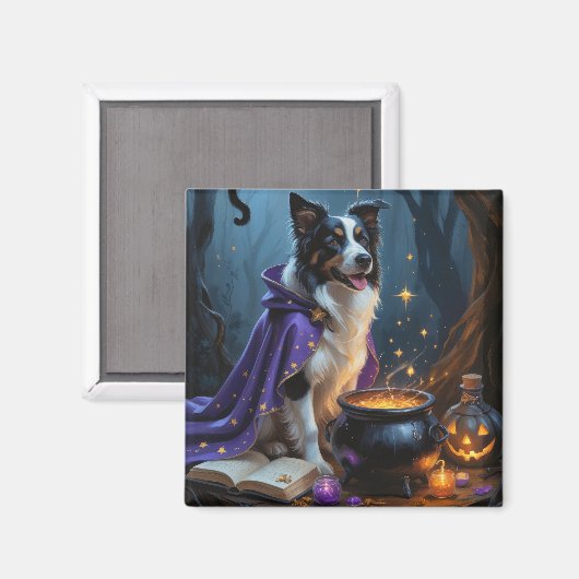 Border Collie Dog grillige Halloween schilderij Magneet (Voorkant / Achterkant)