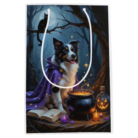Border Collie Dog grillige Halloween schilderij Medium Cadeauzakje (Voorkant)