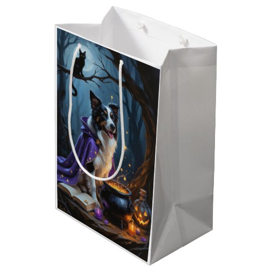 Border Collie Dog grillige Halloween schilderij Medium Cadeauzakje (Achterkant Gekanteld)