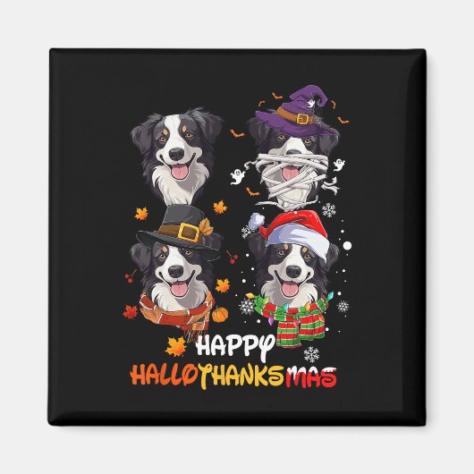 Border Collie Dog Hallothanksmas Halloween Thanksg Magneet (Voorkant)