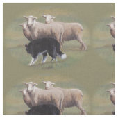 Border Collie Dog Herding Sheep Fabric Stof (Close Up)