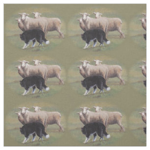 Border Collie Dog Herding Sheep Fabric Stof