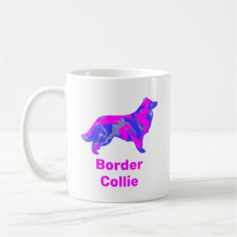 Border Collie Dog Hot Pink & Blue Silhouette Koffiemok