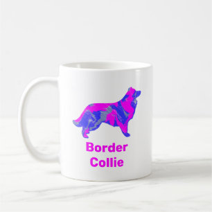 Border Collie Dog Hot Pink & Blue Silhouette Koffiemok