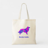 Border Collie Dog Hot Pink & Blue Silhouette Tote Bag (Achterkant)