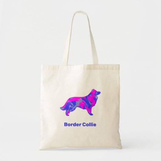 Border Collie Dog Hot Pink & Blue Silhouette Tote Bag (Voorkant)