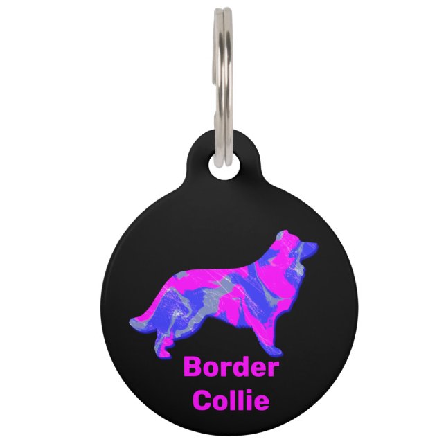 Border Collie Dog Hot Pink Huisdierpenning (Voorkant)