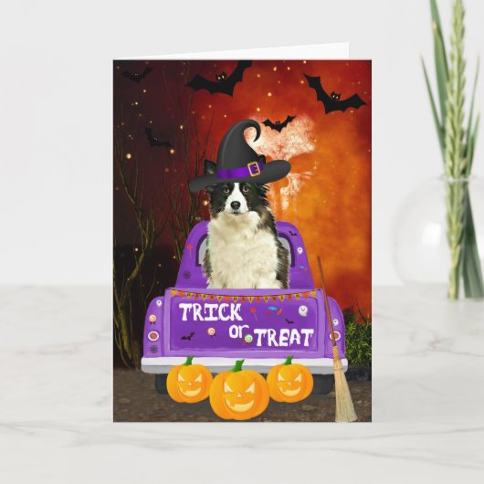 Border Collie Dog in Halloween Truck Kaart (Voorkant)