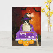 Border Collie Dog in Halloween Truck Kaart (Gele Bloem)