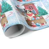 Border Collie Dog in sneeuwkerstmis Cadeaupapier (Rol Hoek)