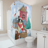 Border Collie Dog in sneeuwkerstmis Douchegordijn (In situ)