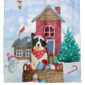 Border Collie Dog in sneeuwkerstmis Douchegordijn (Voorkant)