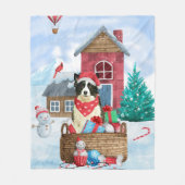 Border Collie Dog in sneeuwkerstmis Fleece Deken (Voorkant)
