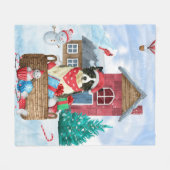 Border Collie Dog in sneeuwkerstmis Fleece Deken (Voorkant (Horizontaal))
