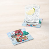 Border Collie Dog in sneeuwkerstmis Kartonnen Onderzetters (Insitu)