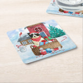 Border Collie Dog in sneeuwkerstmis Kartonnen Onderzetters (Schuin)
