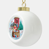Border Collie Dog in sneeuwkerstmis Keramische Bal Ornament (Rechts)