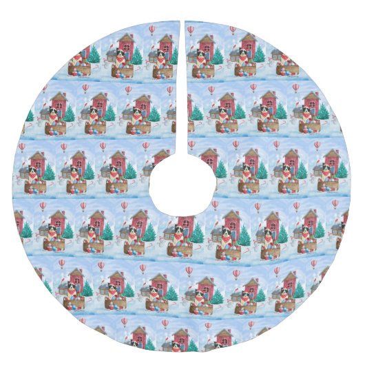 Border Collie Dog in sneeuwkerstmis Kerstboom Rok (Voorkant)