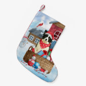 Border Collie Dog in sneeuwkerstmis Kleine Kerstsok (Voorkant (Hangend))