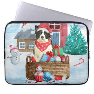 Border Collie Dog in sneeuwkerstmis Laptop Sleeve